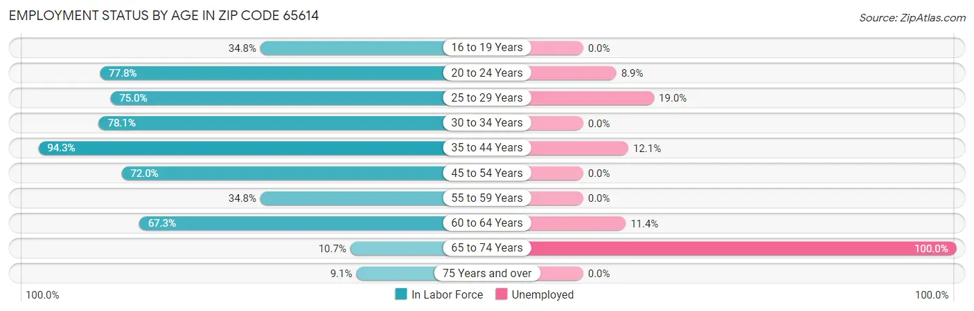 Employment Status by Age in Zip Code 65614
