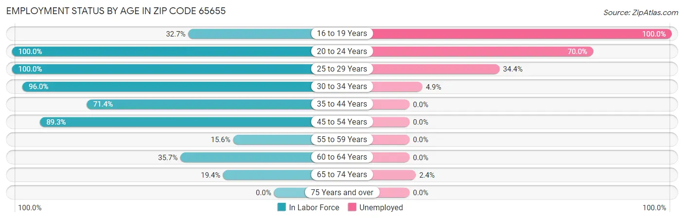 Employment Status by Age in Zip Code 65655