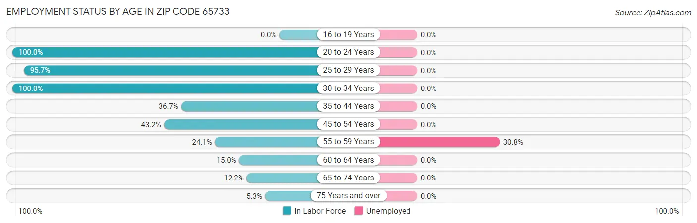 Employment Status by Age in Zip Code 65733