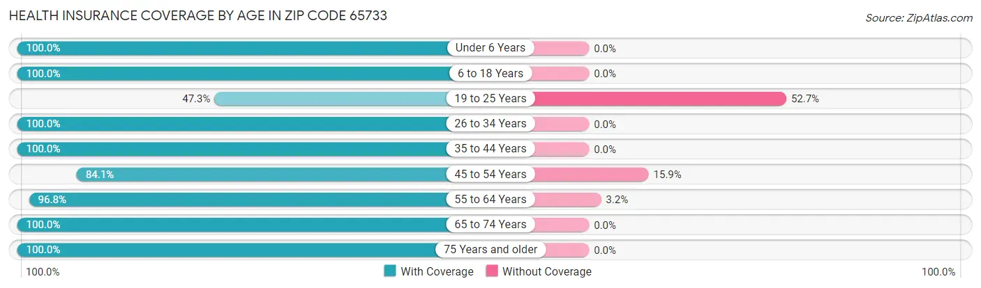 Health Insurance Coverage by Age in Zip Code 65733