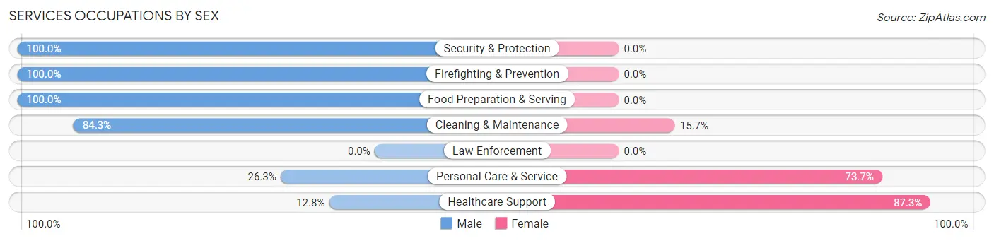 Services Occupations by Sex in Zip Code 65742