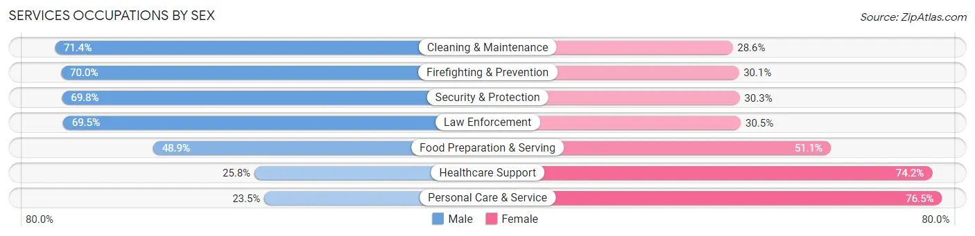 Services Occupations by Sex in Zip Code 65804
