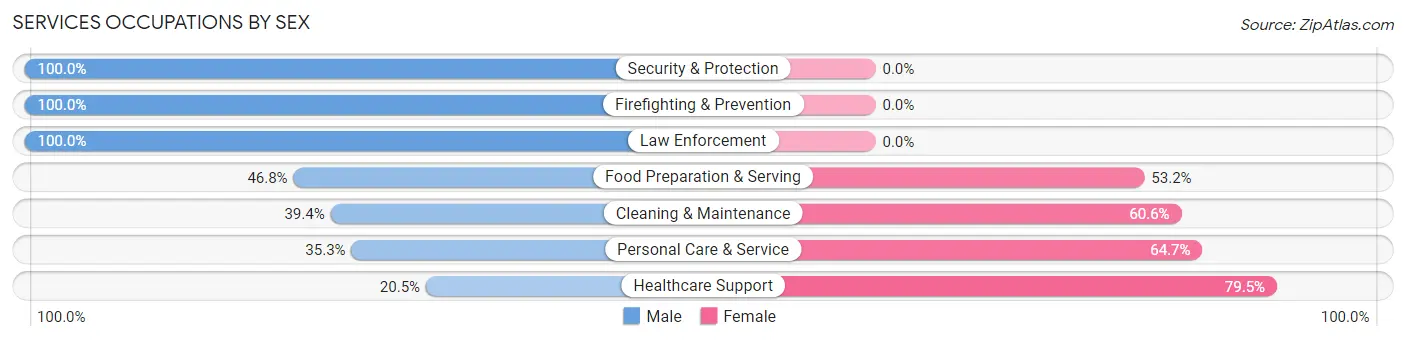 Services Occupations by Sex in Zip Code 66049