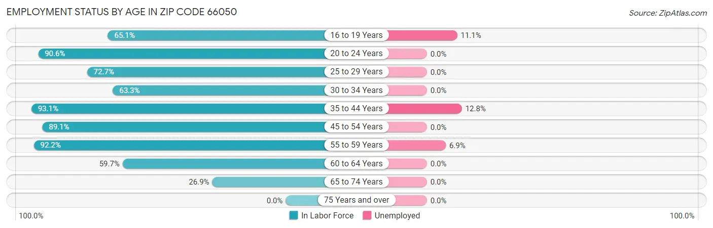 Employment Status by Age in Zip Code 66050