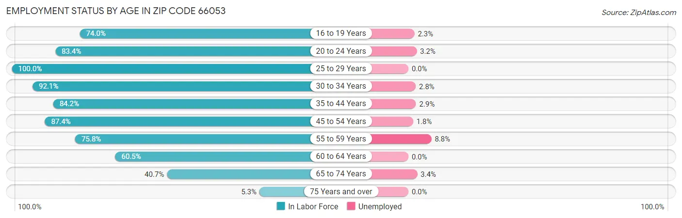 Employment Status by Age in Zip Code 66053