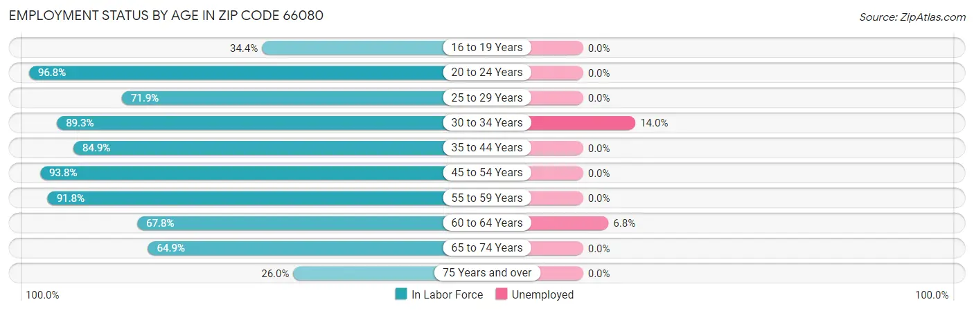 Employment Status by Age in Zip Code 66080