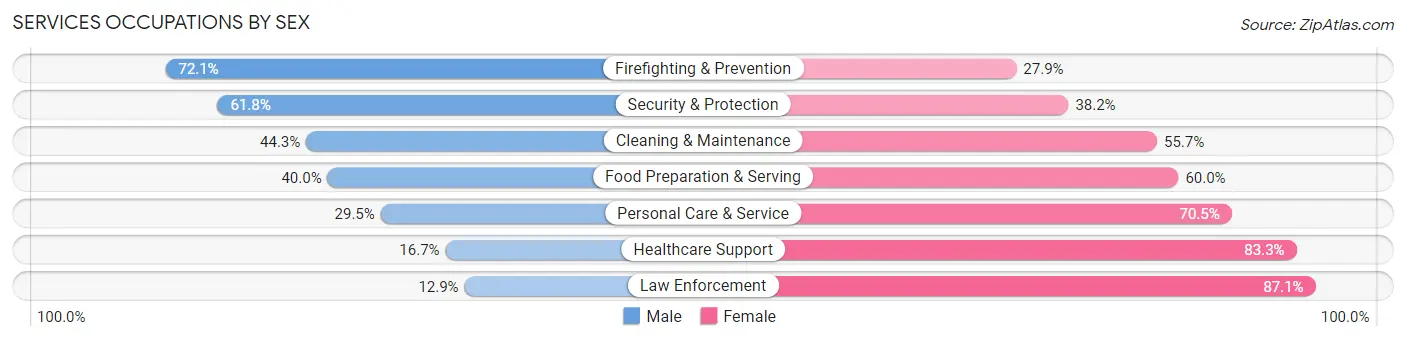 Services Occupations by Sex in Zip Code 66102