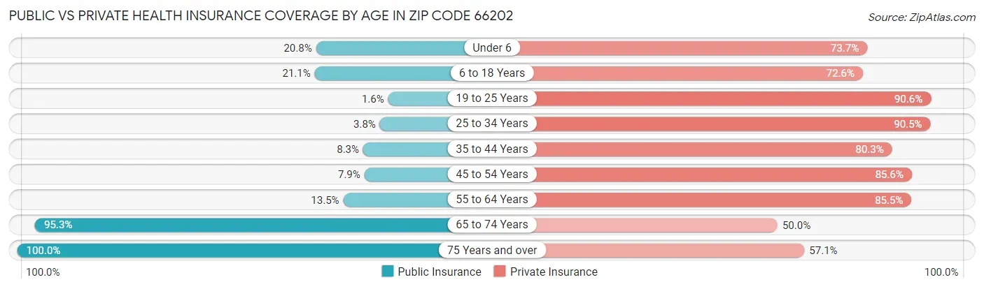 Public vs Private Health Insurance Coverage by Age in Zip Code 66202