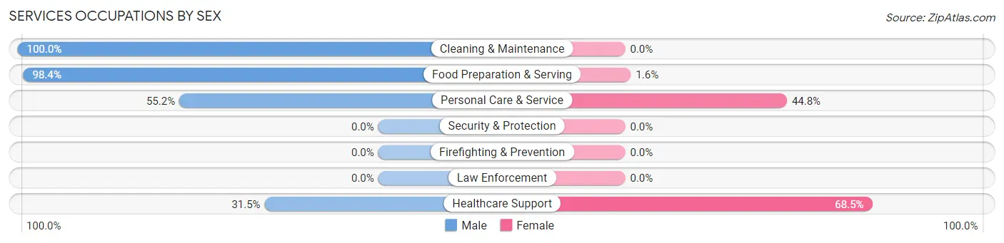 Services Occupations by Sex in Zip Code 66206
