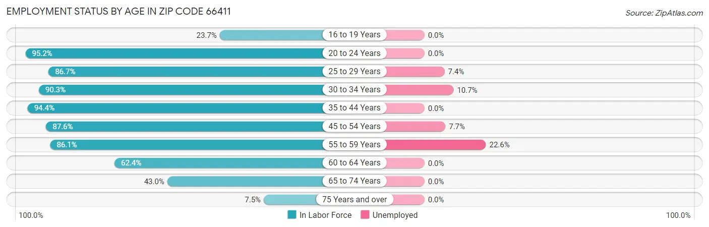 Employment Status by Age in Zip Code 66411