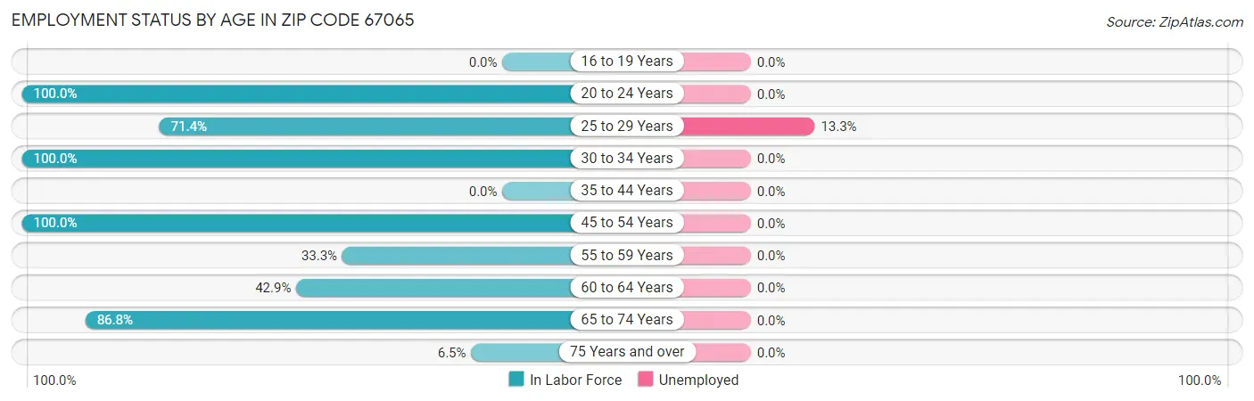 Employment Status by Age in Zip Code 67065