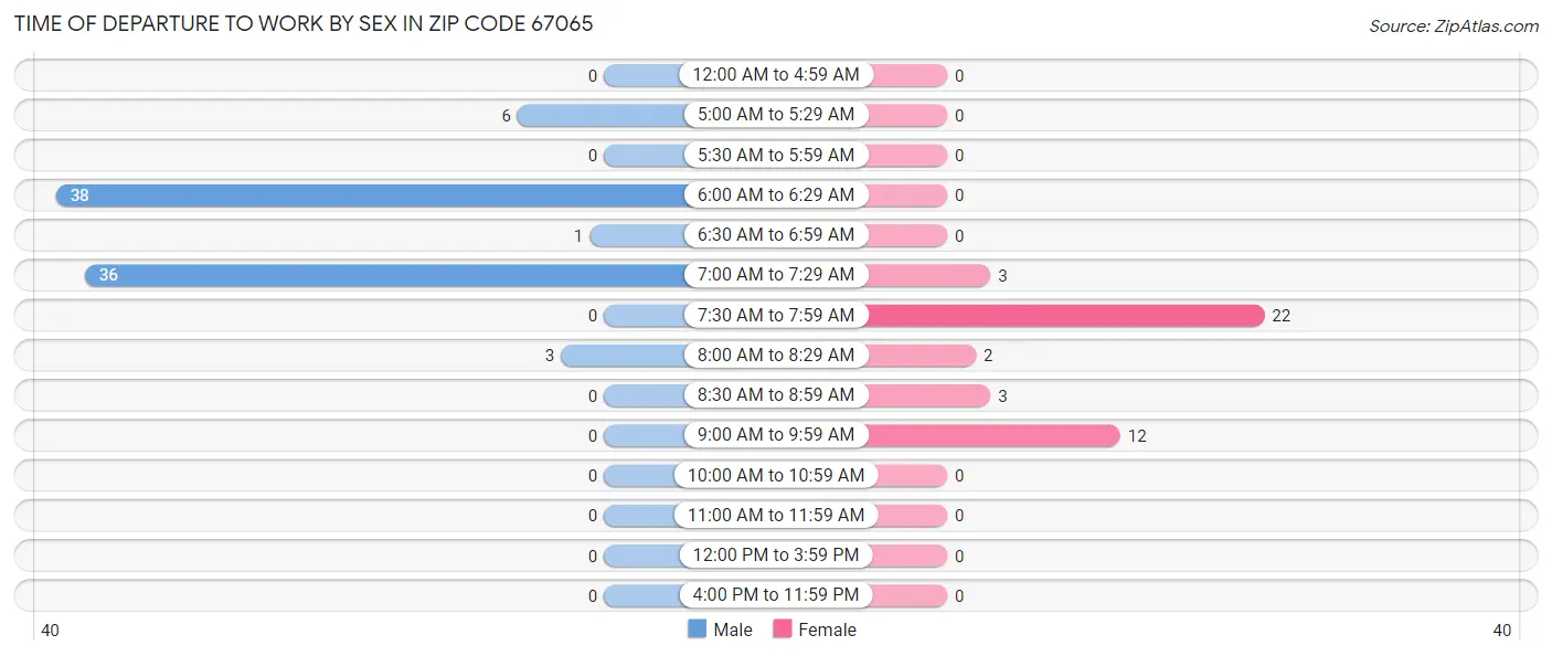Time of Departure to Work by Sex in Zip Code 67065