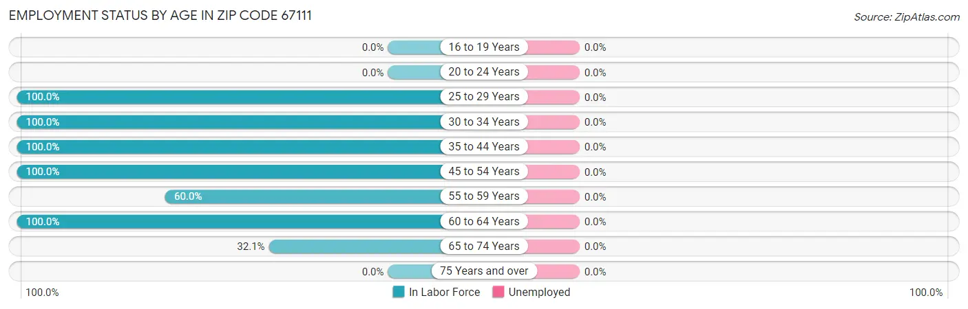 Employment Status by Age in Zip Code 67111