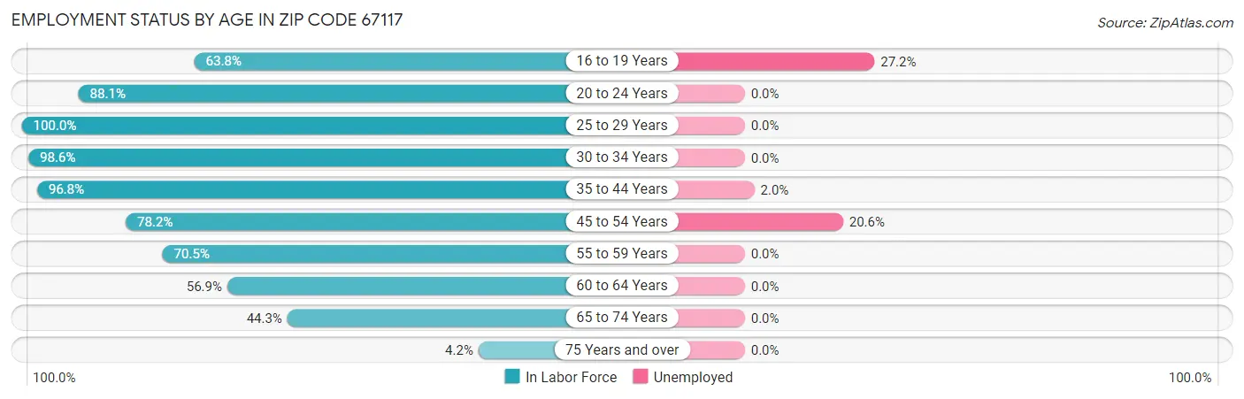 Employment Status by Age in Zip Code 67117