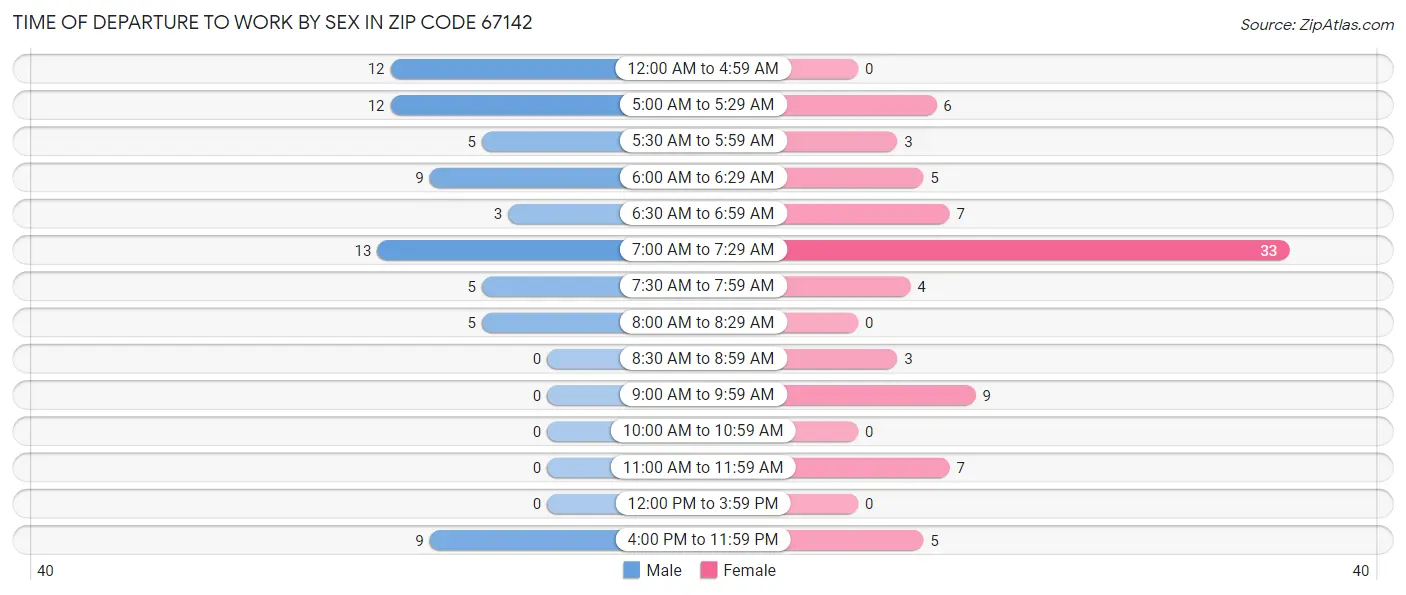 Time of Departure to Work by Sex in Zip Code 67142