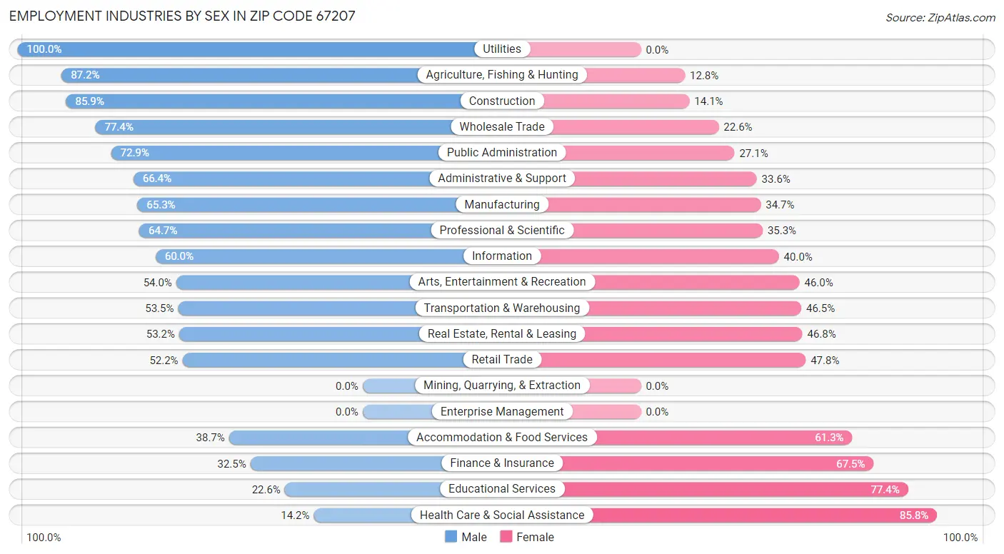 Employment Industries by Sex in Zip Code 67207