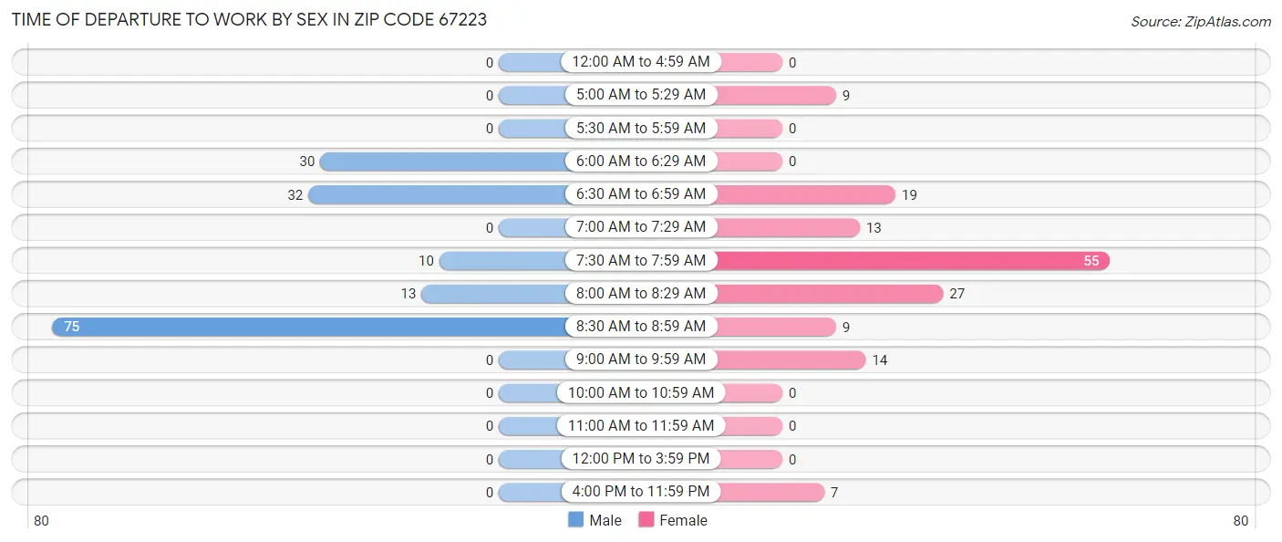 Time of Departure to Work by Sex in Zip Code 67223