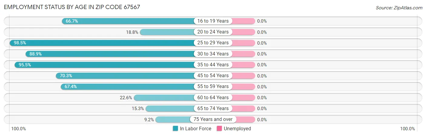 Employment Status by Age in Zip Code 67567