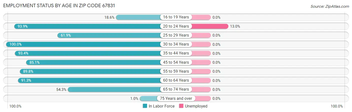 Employment Status by Age in Zip Code 67831