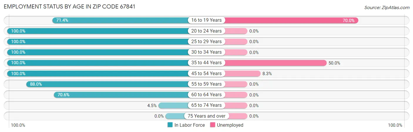 Employment Status by Age in Zip Code 67841