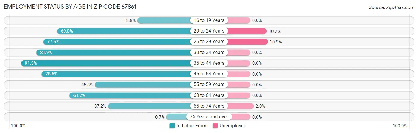 Employment Status by Age in Zip Code 67861