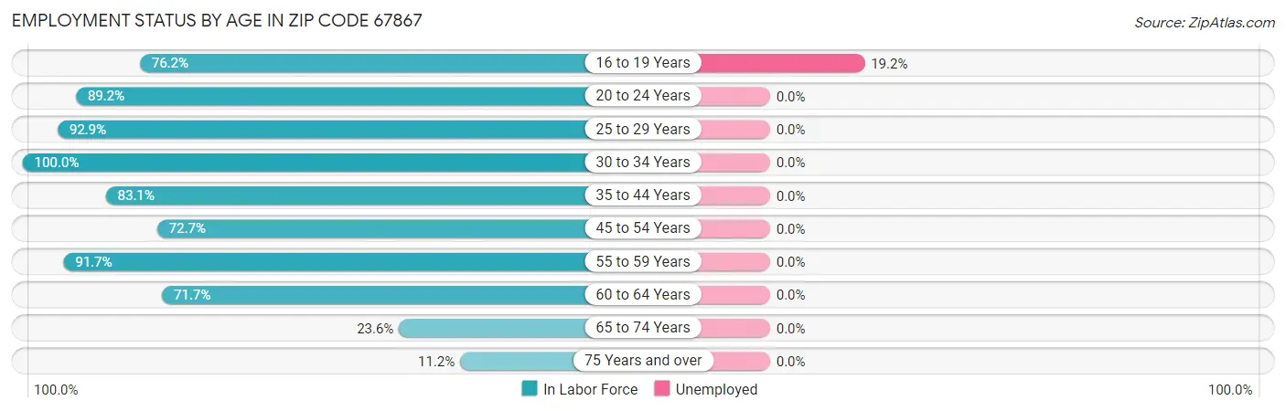 Employment Status by Age in Zip Code 67867