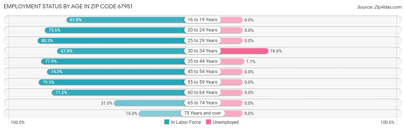 Employment Status by Age in Zip Code 67951