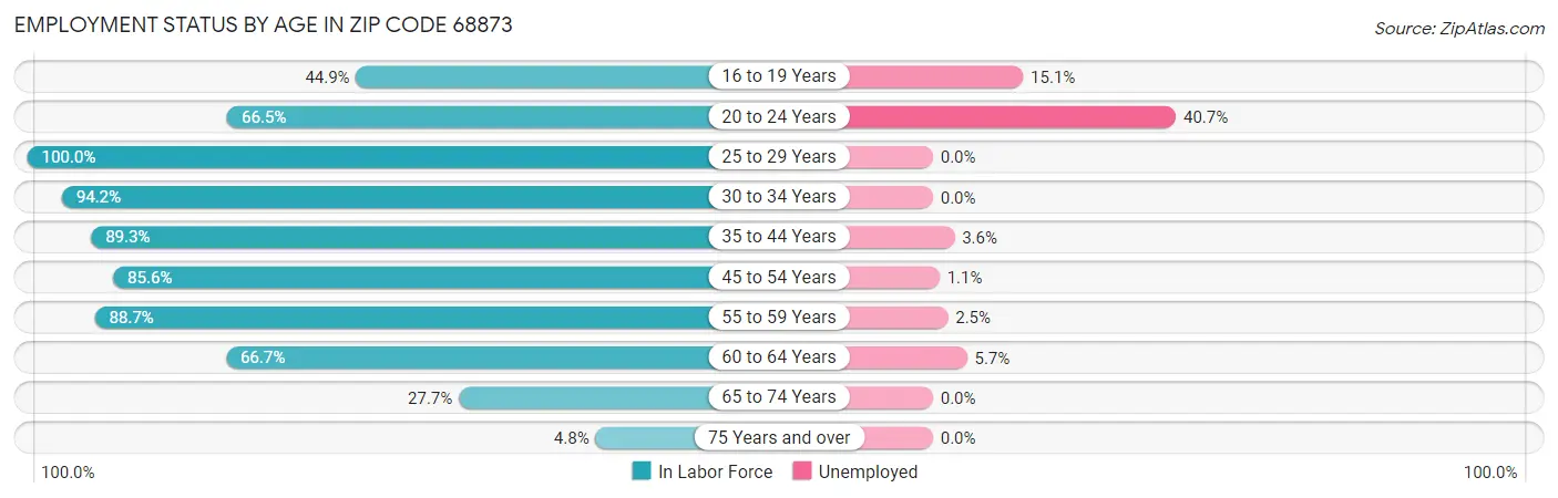 Employment Status by Age in Zip Code 68873