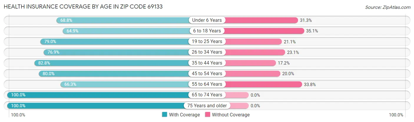 Health Insurance Coverage by Age in Zip Code 69133