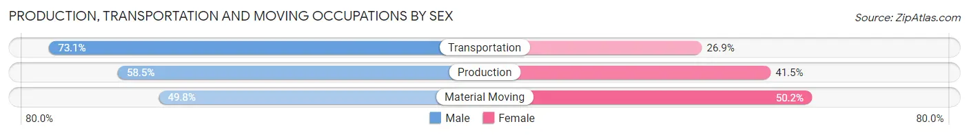 Production, Transportation and Moving Occupations by Sex in Zip Code 70062