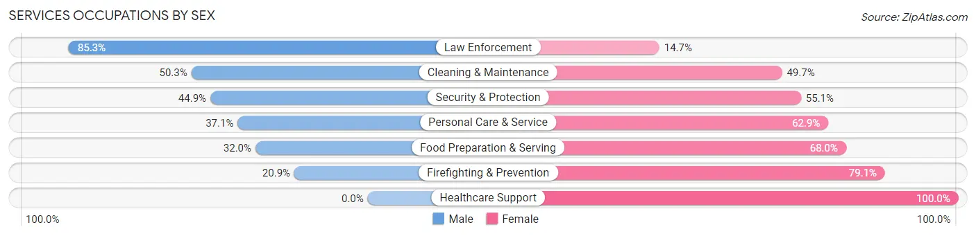 Services Occupations by Sex in Zip Code 70062