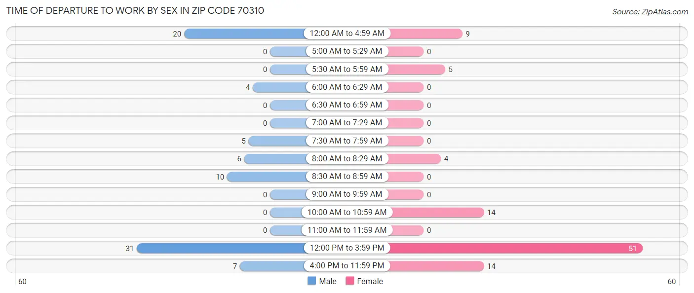 Time of Departure to Work by Sex in Zip Code 70310
