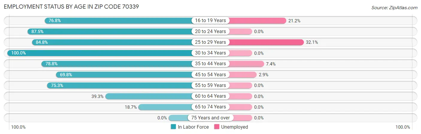 Employment Status by Age in Zip Code 70339
