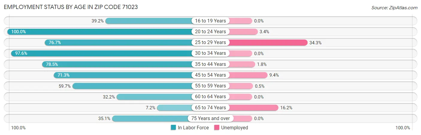 Employment Status by Age in Zip Code 71023