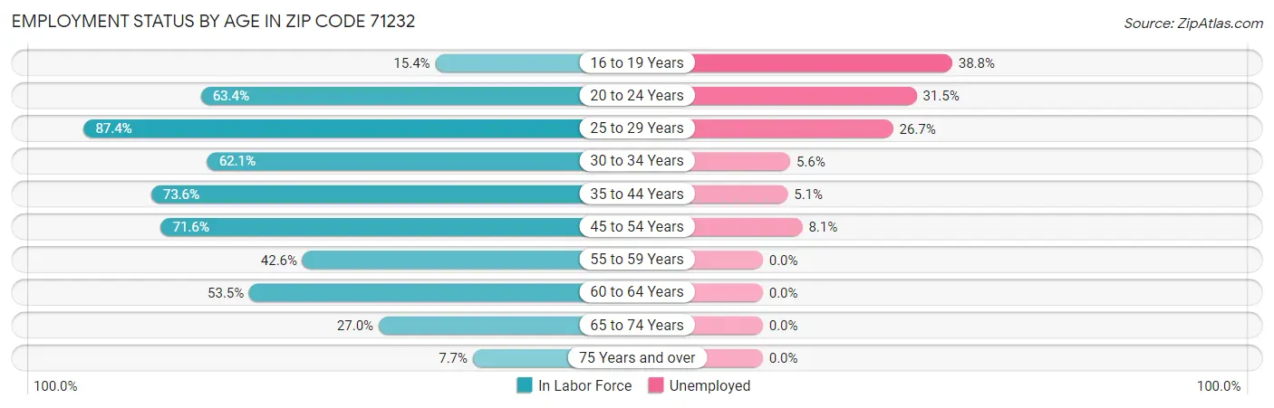 Employment Status by Age in Zip Code 71232