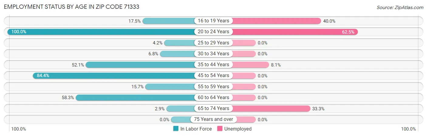Employment Status by Age in Zip Code 71333