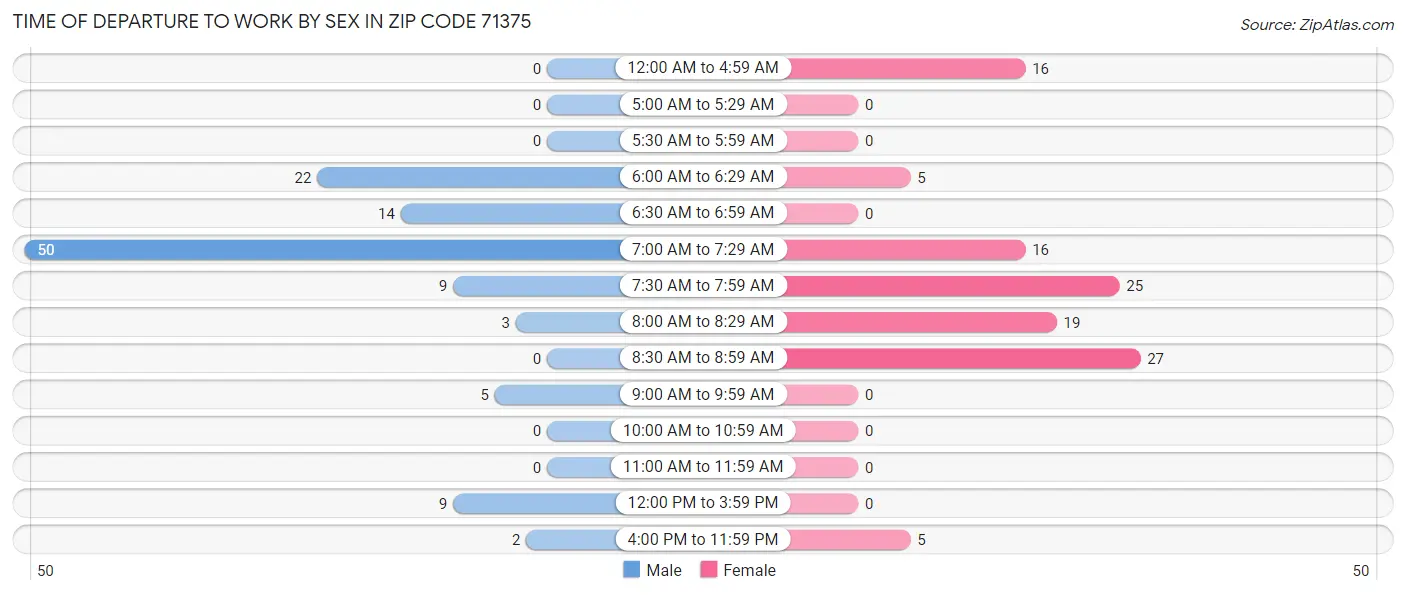 Time of Departure to Work by Sex in Zip Code 71375