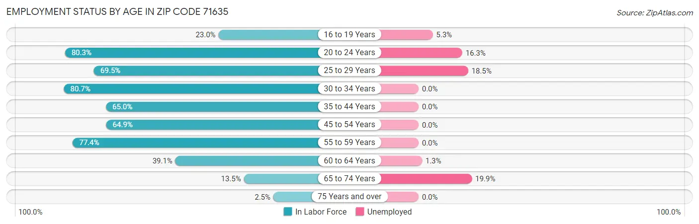 Employment Status by Age in Zip Code 71635
