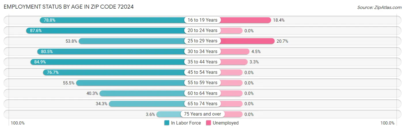 Employment Status by Age in Zip Code 72024