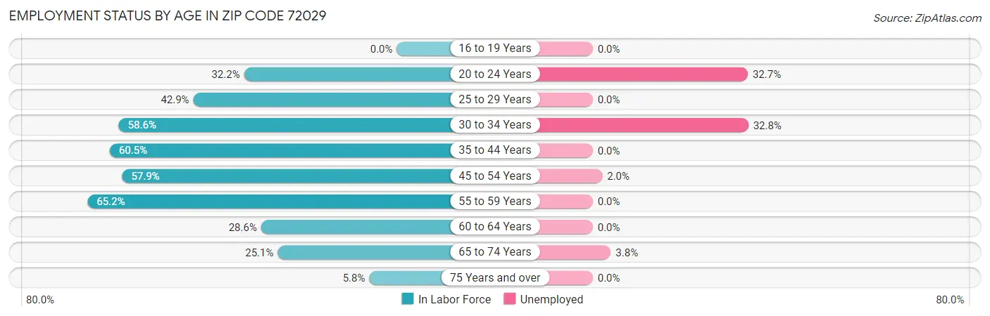 Employment Status by Age in Zip Code 72029