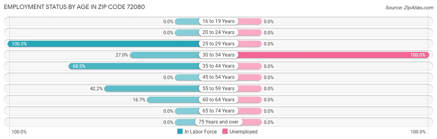 Employment Status by Age in Zip Code 72080