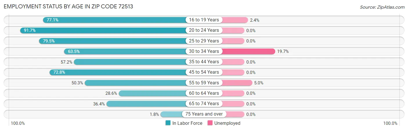 Employment Status by Age in Zip Code 72513