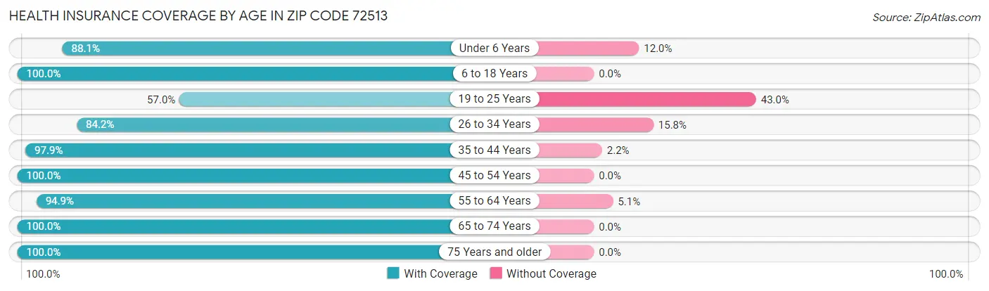 Health Insurance Coverage by Age in Zip Code 72513