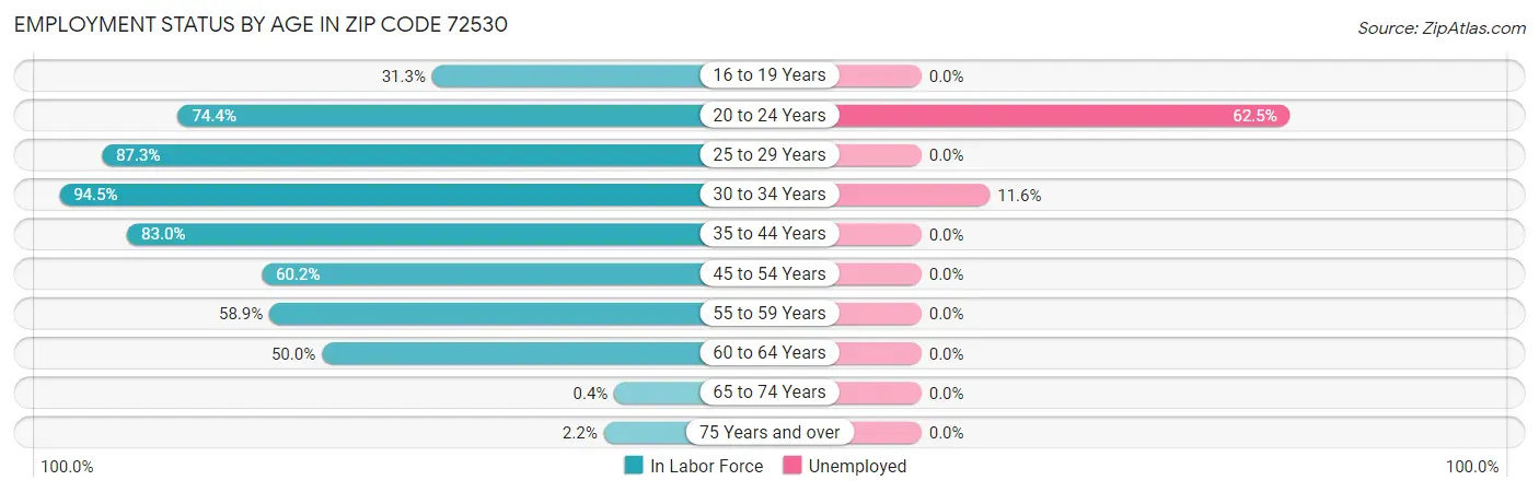 Employment Status by Age in Zip Code 72530