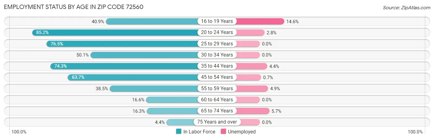 Employment Status by Age in Zip Code 72560