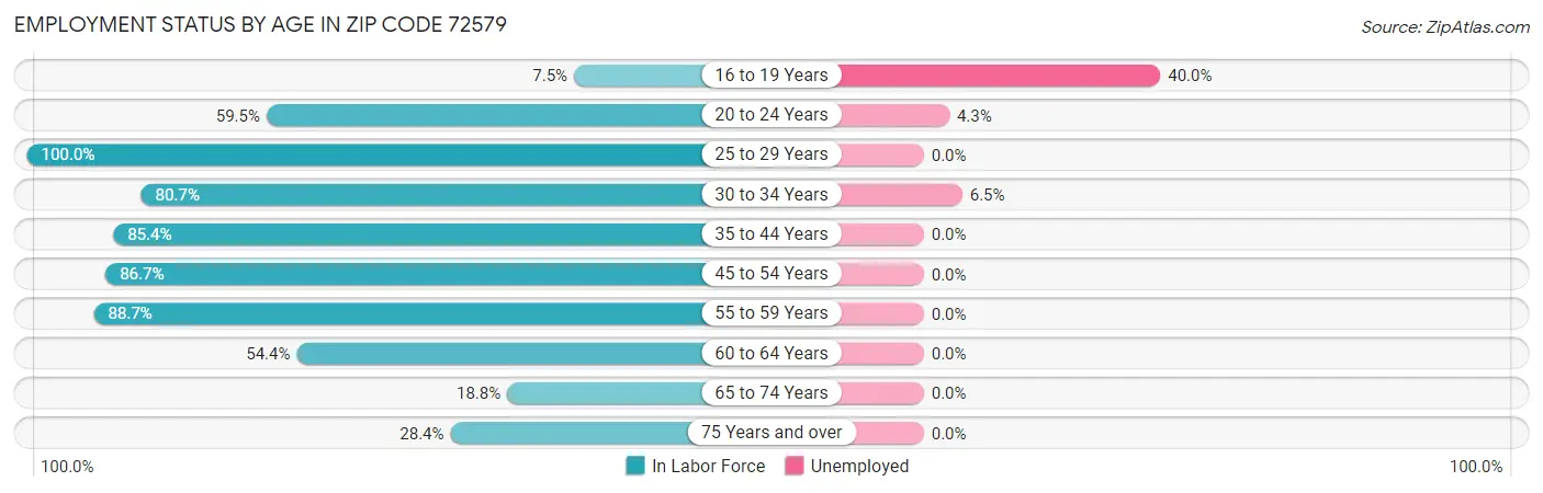 Employment Status by Age in Zip Code 72579