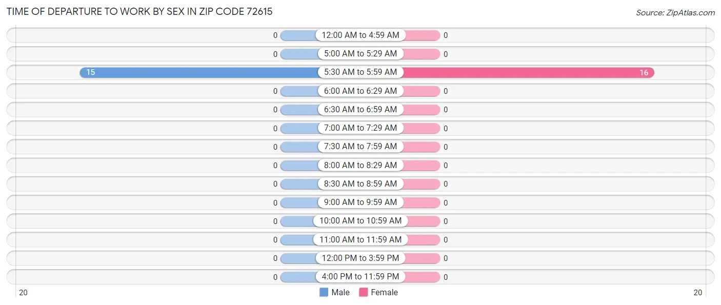 Time of Departure to Work by Sex in Zip Code 72615