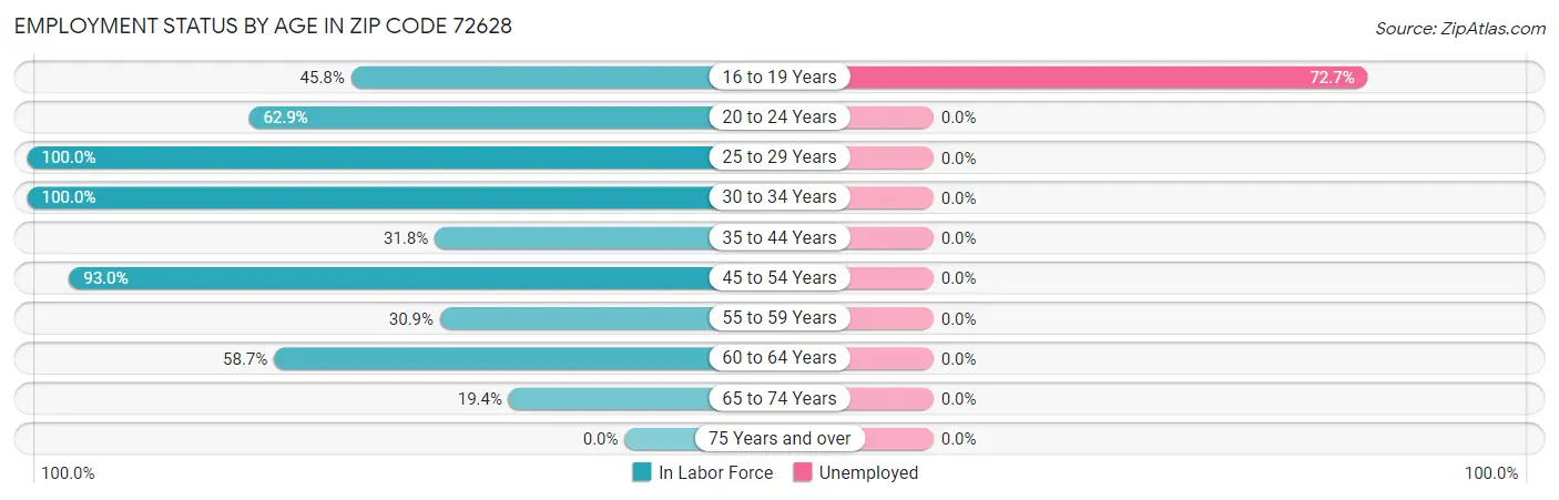 Employment Status by Age in Zip Code 72628