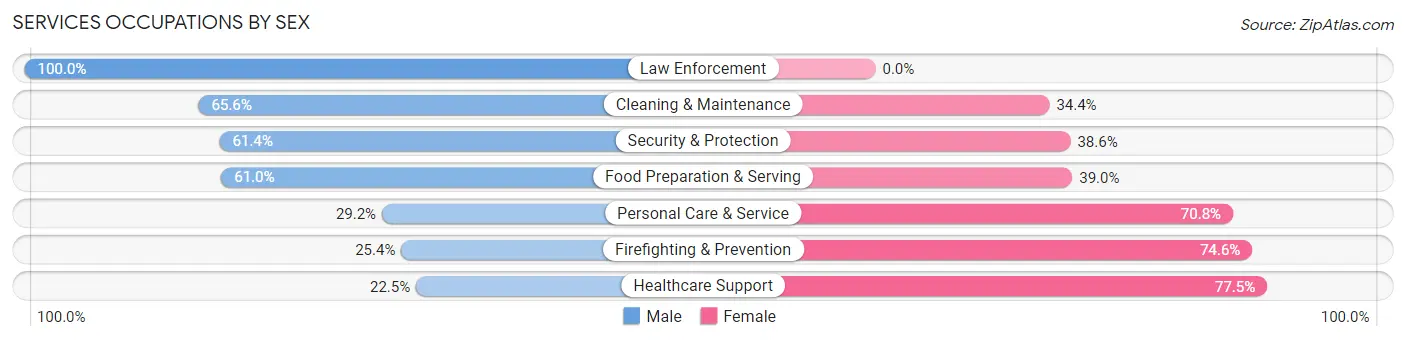 Services Occupations by Sex in Zip Code 72801