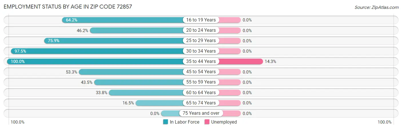 Employment Status by Age in Zip Code 72857
